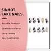 SINHOT Almond Press on Nails Medium - Black Flower Fake
