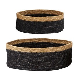 Santa Barbara Storage Basket Woven Wicker Baskets Pure Design Wide Nesting Baskets, Set of 2, Black/Tan Seagrass