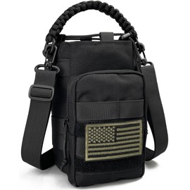 DEFUNX 64 Oz Water Bottle Sleeve - Water Jug Holder with Strap Cross-Body Bottle Carrier with MOLLE System Tactical Military Style Bag All Black