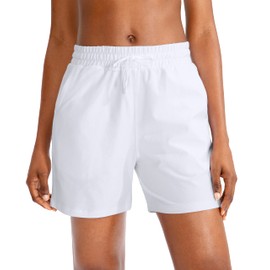 SANTINY - Pantalones cortos de algodón para mujer, 5 pulgadas, pantalones cortos de yoga para dormir, bermudas para mujer, para caminar, atletismo, con bolsillos, Blanco, XXXL