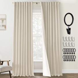 PANELSBURG Thermal Curtains for Winter,Linen Blackout Curtains for Bedroom Living Room 2 Panels Set 90 Inches Long,Light Beige