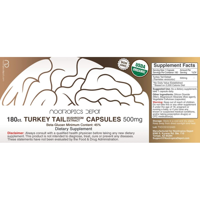 Turkey Tail Mushroom Capsules | 500mg | 180 Count |