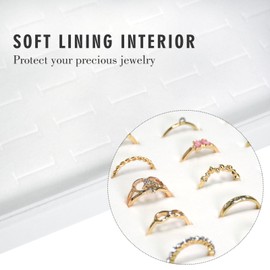 Siveit Velvet Ring Display Tray Organizer Box with Transparent Lid, 100 Slot Ring Holder Showcase For Store Display Jewelry Show Home, Ring Organizer For Rings Earrings (Ivory)