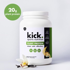 Kick Plant Protein Powder, Vanilla Flavor, 20 G Protein, Gluten Free Workout Supplement with Aminos Acids to Support Fitness Goals & Gut Health, No Sugar, No Artificial Flavors, 28 Servings