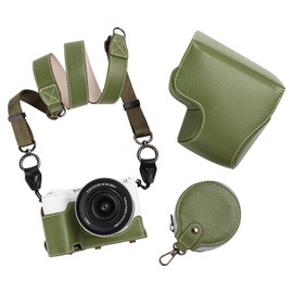 MUZIRI KINOKOO Sony ZV-E10 II Camera Case, PU Leather Protective Case for Sony Alpha ZV-E10 II/ZVE10 II Camera with 16-50mm Lens, Detachable Pouch with Shoulder Strap and Storage Bag, Green,
