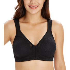 Lemorosy Full Coverage Front Closure Posture Bra Wirefree Unpadded Back Support Bra(Black, 38G)