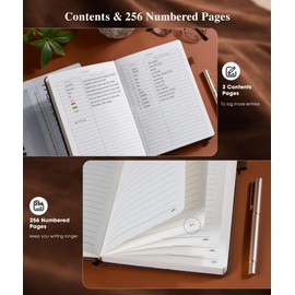 Cuaderno de piel forrado para hombres y mujeres, diarios de tapa dura con 256 páginas numeradas, cuadernos A5 para escribir, papel rayado grueso de 100 g/m² para negocios, trabajo, escuela, 5.75 x