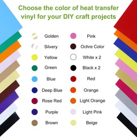 ARHIKY Heat Transfer Vinyl HTV Bundle: 20 Pack Assorted Colors 12"x10" Sheets for DIY Iron On T-Shirts Fabrics