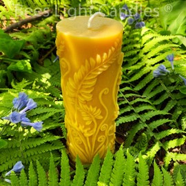 Beeswax Pillar Fern Candle / 100% Natural Bees Wax/Handcrafted in USA/Honey Aroma/Unscented Natural/Allergy Friendly/Long Burning