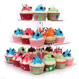 weddingwish 3 Tier Square Clear Acrylic Cupcake Stand, Clear Cupcake Display Stand Tower Tree, Tiered Cupcake Carrier Dessert Stands
