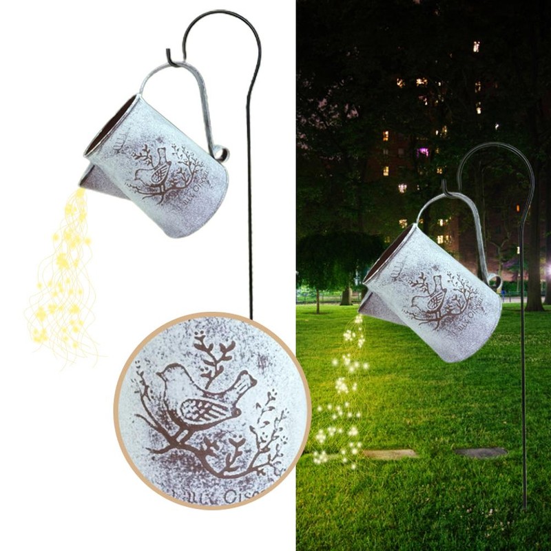 Watering Can with Lights Outdoor Hanging Lantern Metal Waterproof Garden