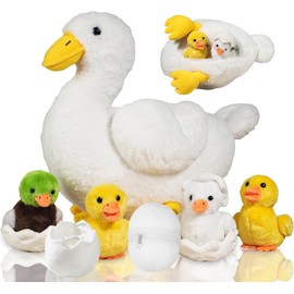Youthfuljive 7 in 1 Duck Stuffed Animal Plush Pillow Toys, 12" White Stuffed Duck Plush Toy with 4 Baby Ducks Ducklings Eggs in Zipper Pouch, Soft Stuffed Ducks Plushies for Kids Birthday Decor