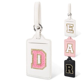 Initial Letter Luggage Tags for Suitcases, Monogrammed Suitcase Luggage Identifier Name Tag, PU Leather TSA Approved Luggage Tags,Bag Tags for Men Women Kids Luggage Handbags Schoolbags(White-Pink D)