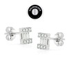 SOLIDSILVER -Sterling Silver Square cut Crystal Clear CZ Accent Stud