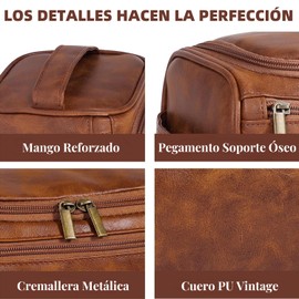 Neceser de Cuero para Hombre, grandes resistentes al agua de Cuero Organizador de Viaje Gancho para Colgar y Múltiples Compartimentos, regalo para hombre para el día de San Valentín (Rojo Marrón)