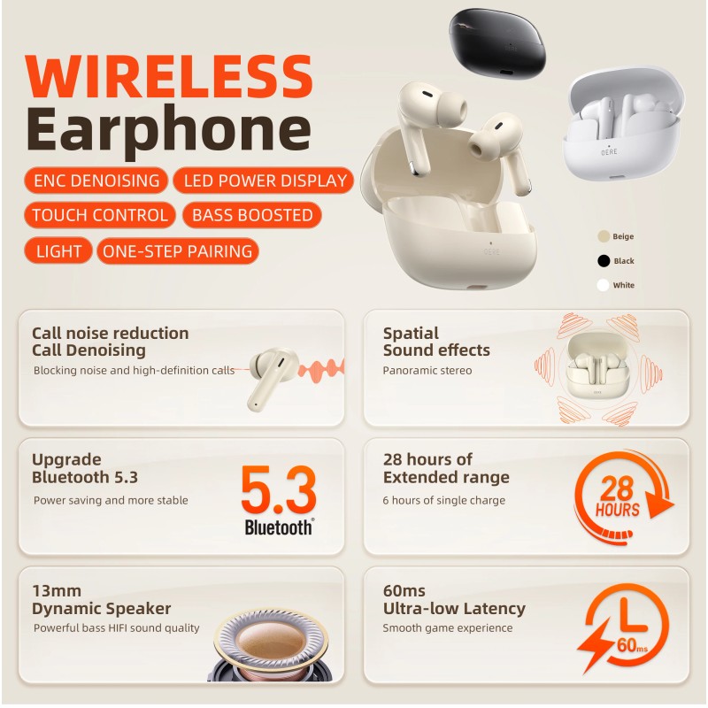 QERE E38 New E38 Wireless Earphones 60ms Low Latency 13mm