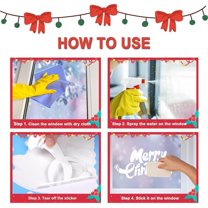 Christmas Window Clings, T Tersely 8 Sheets Christmas Window Stickers,