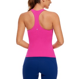 CRZ YOGA Butterluxe Workout Tank Tops for Women Built in Shelf Bras Padded - Racerback Athletic Spandex Yoga Camisole Hibiscus Purple Small