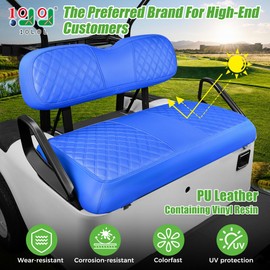 10L0L Golf Cart Leather Front Seat Cover for EZGO TXT - Soft PU Leather and Fitting Memory Foam, 3D Diamond Pattern, Golf Cart Vinyl Waterproof Replacement Seat Cover (Blue)