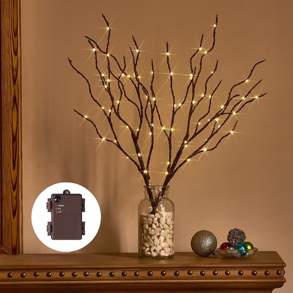 Birchlitland Lighted Brown Branches 18IN 70L Warm White Fairy Lights,