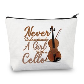 PLITI Cello Gift Cello Lover Cello Player Gift Cello Music Teacher Gift Never Underestimate A Girl with A Cello Makeup Bag (Girl with CelloU)