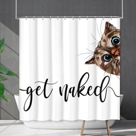 Funny Get Naked Cat Shower Curtain for Bathroom Set Cute Kitty Kids Shower Curtain Polyester Fabric Waterproof Animal Curtain with 12 Hooks 72x72 Inches