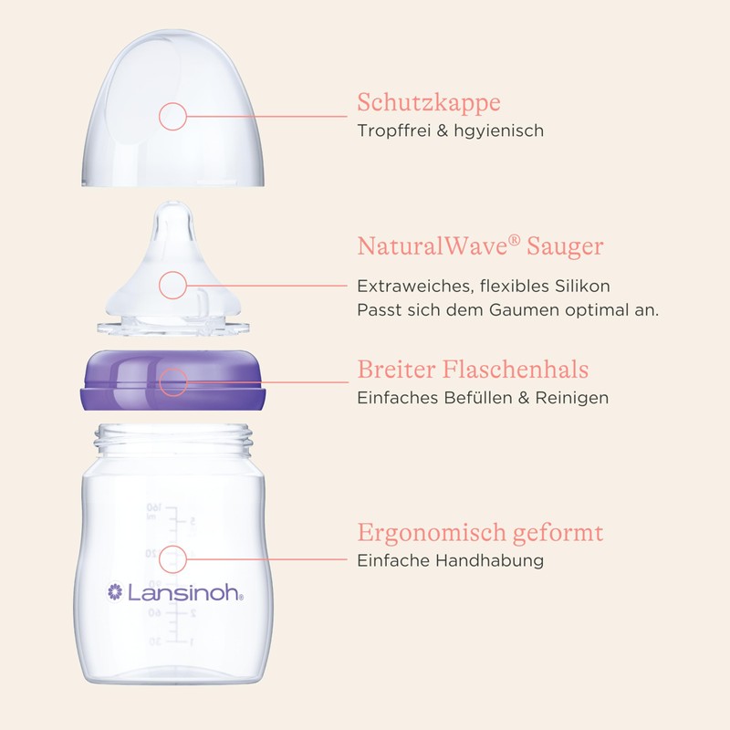 Lansinoh Baby Bottle with NaturalWave Teat Size M, 240 ml