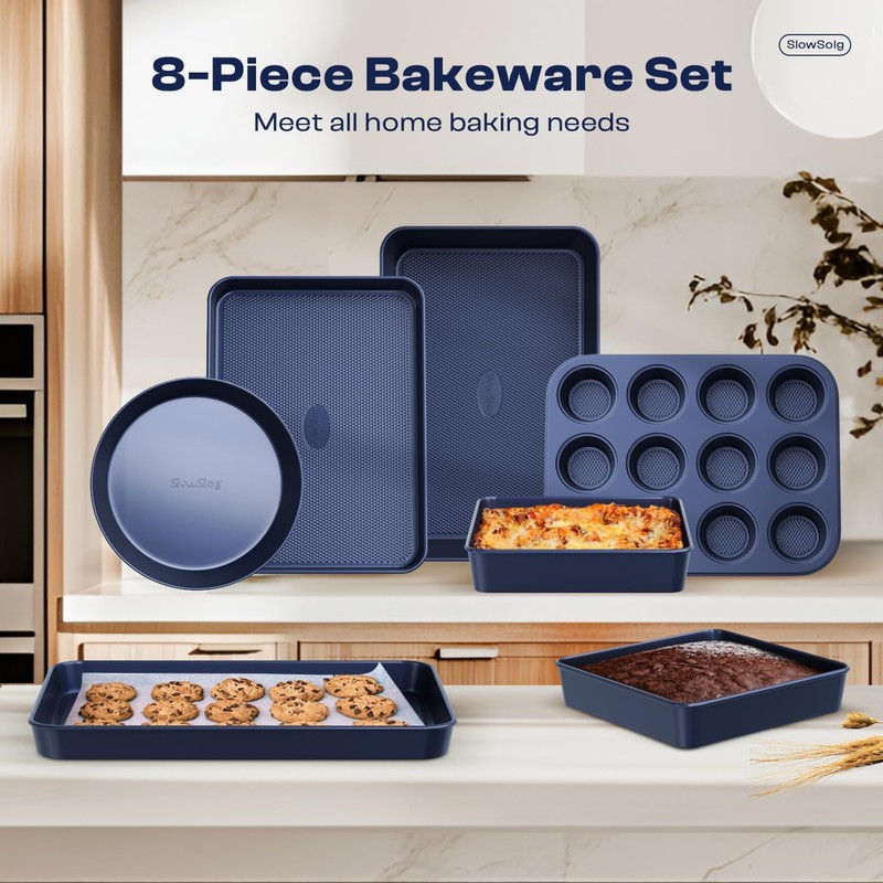 Slow Slog Baking Pans Set 8-Piece Bakeware Sets, Baking Sets