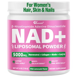 NAD Supplements for Women 5000mg, Liposomal NAD+ Powder with Resveratrol, Collagen Peptides, Biotin, CoQ10 & TMG for Healthy Aging, Cellular Energy, Hair Skin & Nails, Pink Lemonade Mix, 34 Servings