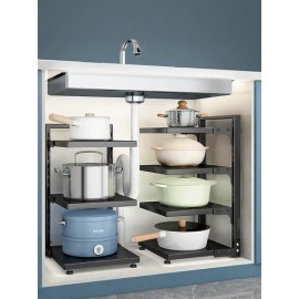 Organizador Sartenes Ajustable Para Debajo Fregadero Estante Negro - 4 Niveles