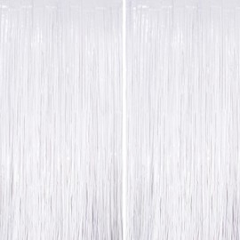 UWPVOWSR White Fringe Curtain Party Streamers 2Pack 3.3x8.3 Ft Foil Fringe Backdrop Curtains for Birthday Wedding Bridal Baby Shower Holiday Tinsel Streamers Black Party Decorations Door Streamers