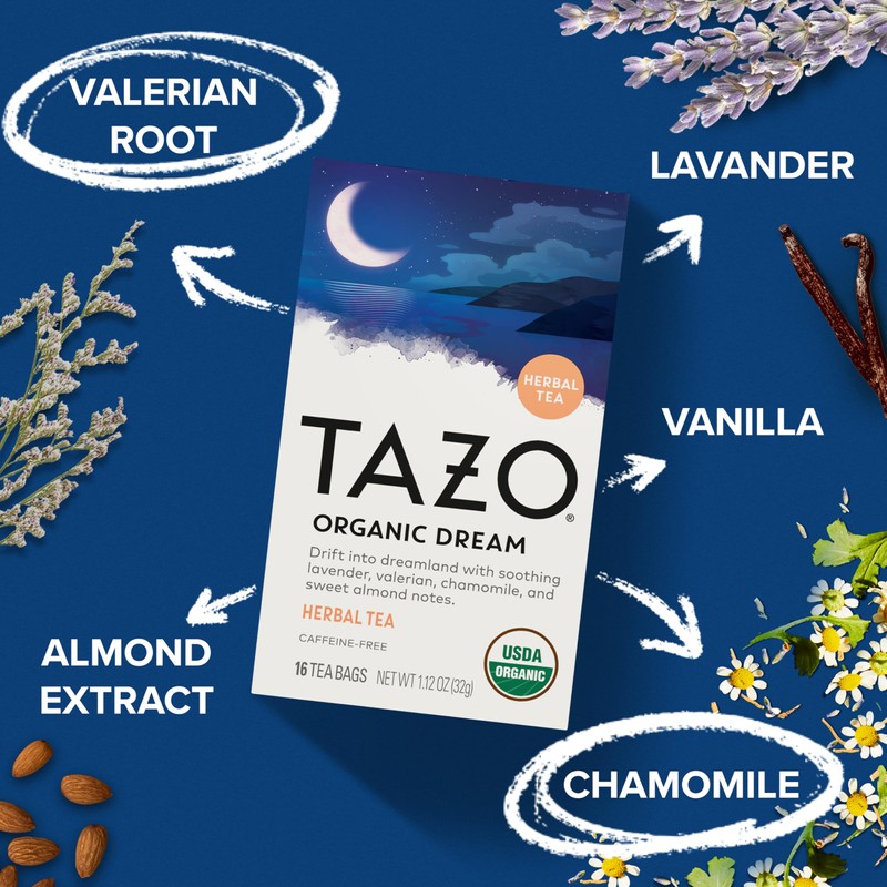 TAZO Organic DREAM Herbal Tea Bags, Caffeine-Free Bedtime Tea, Relaxing