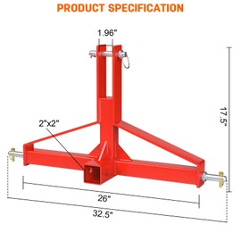 Sulythw 3 Point Hitch 2” Receiver, Red Tractor Mover Drawbar Hitch, 3 Pt Quick Hitch Farm Equipment and Subcompact Trailer Hitch for Tractor Standard Category 1