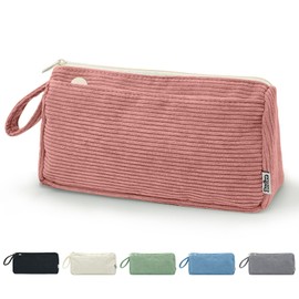 BOZIEE Corduroy Fabric Pencil Case Large Capacity Pencil Case Cordury Pencil Case School Pencil Case Organiser for School Office Girls Teenagers Pencil Case, pink, Cordury