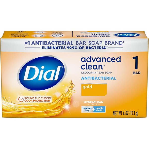 Dial Advanced Clean Antibacterial Deodorant Bar Soap, Gold Scent, 4