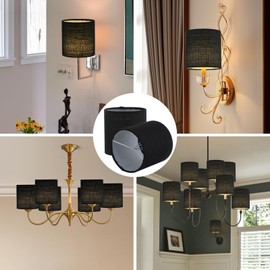 Chandelier Lamp Shades, Small Lamp Shades Clip-on Bulbs Only for Candelabra Bulbs, Black Chandelier Shades 6 Pcs, Mini Lampshades for Chandeliers 5.1" X 5.1" X 5.3, Home Decor Fabric Linen Lampshade
