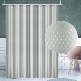 AMDXD Shower Curtain 180 x 200 cm Grey Waterproof Polyester Waffle Bath Curtain Washable Quick Drying with 12 Shower Curtain Rings