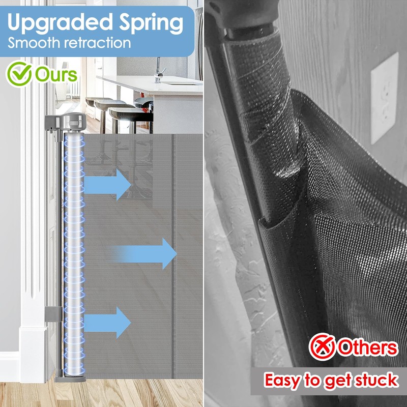 Reinforced 120 Inch Extra Wide Retractable Gate with Support Rods,