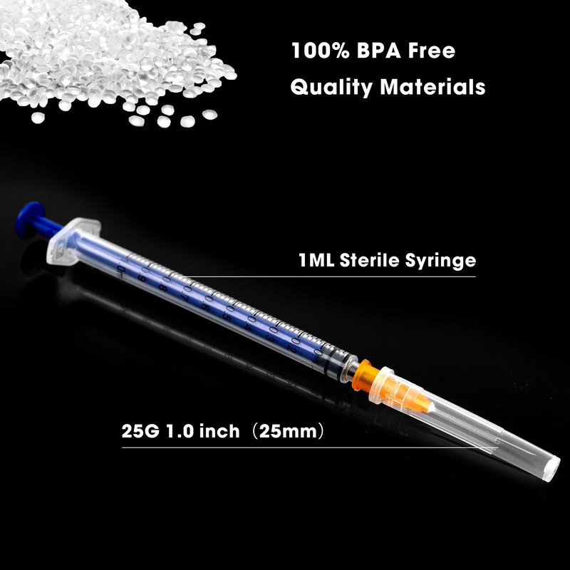100pack 1ml Luer Lock Lab Syringe with 25 Guage 1