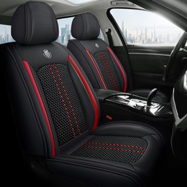 Seat Covers 2-Front Set for Mazda CX-9 2007-2023,Ice Silk&Leather Non-Slip Car Seat Covers Car Seat Protector,Soft Cooling Premium Auto Interior Accessories（Standard,Black&Red Stripes）