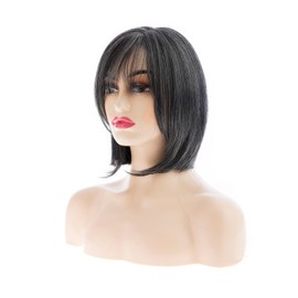 Bob Grey Wig Short Bob Natural Straight Hair Wig with Bangs Mix Grey Heat Synthetic Wig Salt N Pepper Wigs for Women