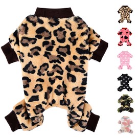 Dog Sweater Dog Pajamas for Small Dogs Girl Boy Super Soft Warm Small Puppy Sweater Pjs Cute Pet Clothes Doggie Jumpsuits Fleece Puppy Onesies Outfits for Chihuahua Yorkie, Leopard, M