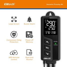 Elitech WiFi Temperature Controller 2 Pre-wired Outlet Digital Thermostat Heating and Cooling, STC-1000WIFI