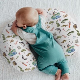 Gone Fishing Baby Nursing Pillow Covers for Boy Girl Ocean Boats Fishes Crabs Seaweed Nursing Pillowcase for Breastfeeding Pillows Fishing Lovers Gift Soft Stretchy Slipcovers for Newborn Infant