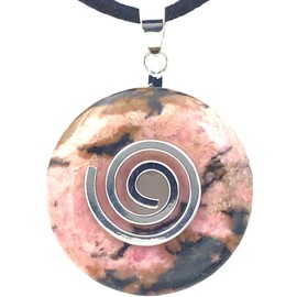 Steinfixx® - Premium Rhodonite Donut Optional Necklace with Silver or Gold Pendant and 80 cm Leather Cord Healing Stone Gemstone Chakra Stone, Crystal Gemstone Crystal gemstone Rhodonite, Rhodonite