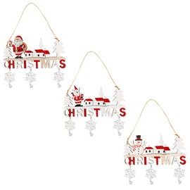 Rumyve 3pcs Merry Christmas Sign Set,Wooden Christmas Decorations,Christmas Santa Ornaments,Christmas Hanging Sign for Outdoor Indoor Wall and Christmas Tree