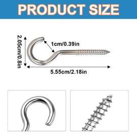 QEDBOJE Pack of 12 Small Screw Hooks, Ceiling Hooks, A2 V2A, Hook Screws with Thread, Screw Hooks for Outdoors, Threaded Hooks, Cup Hooks (M5, Stainless Steel, Rust-Proof)