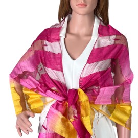 Luxemin Pink Yellow%100 Silk with Silk Cocoon Shawls and Wraps for Evening Dresses, Pure Silk Women's Wedding Shawls, Dressy Shawls and Wraps