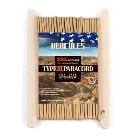 HERCULES Paracord Guy Rope, Camping Rope, Tent Rope, Outdoor Use, Load Capacity 551.1 lbs (250 kg), 7 Cores, Khaki, 33.1 ft (15 m)