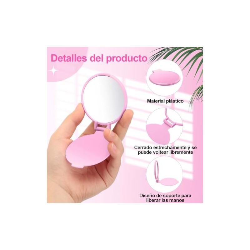 Espejo de Bolsillo, 50 Piezas Mini Espejo para Maquillaje Rosa